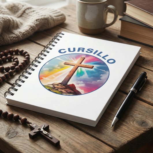 Cursillo Wood Cross With Rainbow and Clouds ノートブック