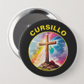 Cursillo Wood Cross With Rainbow and Clouds 缶バッジ (正面&裏面)