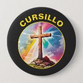 Cursillo Wood Cross With Rainbow and Clouds 缶バッジ (正面)