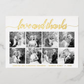 Cursiveスクリプトありがとう8枚のフォトコラージュ金ゴールド 箔シーズンカード (正面)