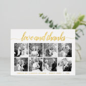 Cursiveスクリプトありがとう8枚のフォトコラージュ金ゴールド 箔シーズンカード (立ち正面)