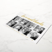 Cursiveスクリプトありがとう8枚のフォトコラージュ金ゴールド 箔シーズンカード (回転した状態)