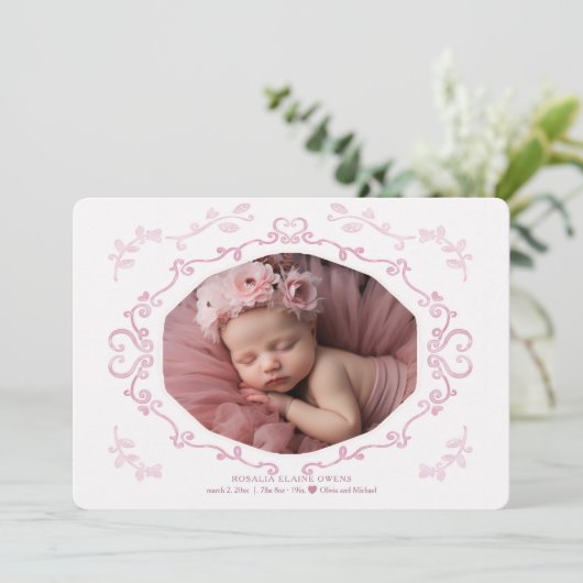 Cursiveフレーム写真の誕生のお知らせ 招待状 (スタンド正面)