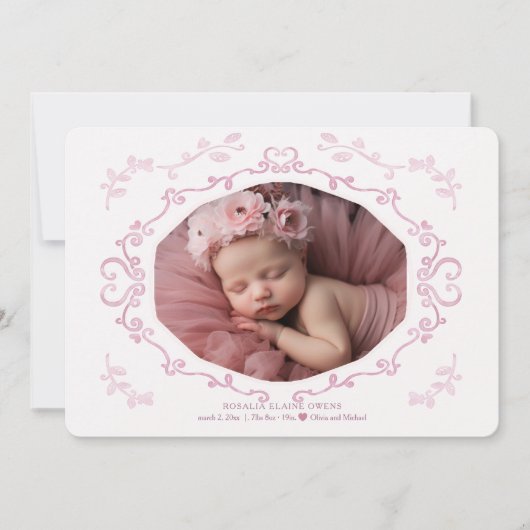 Cursiveフレーム写真の誕生のお知らせ 招待状 (正面)