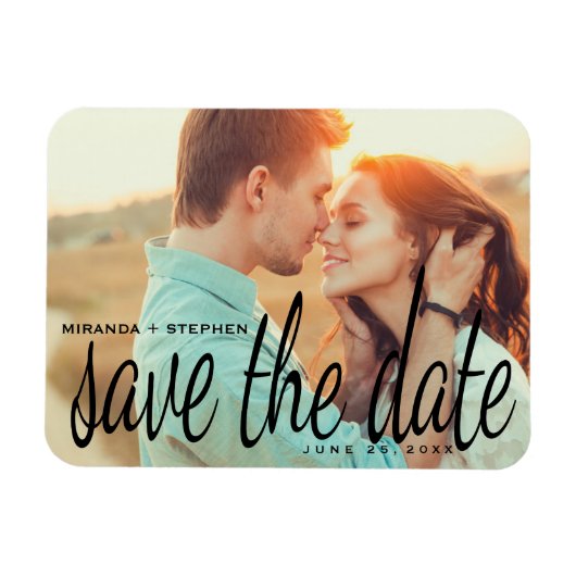 Cursive Chic Save the Date 結婚's Photo Magnet マグネット (横)