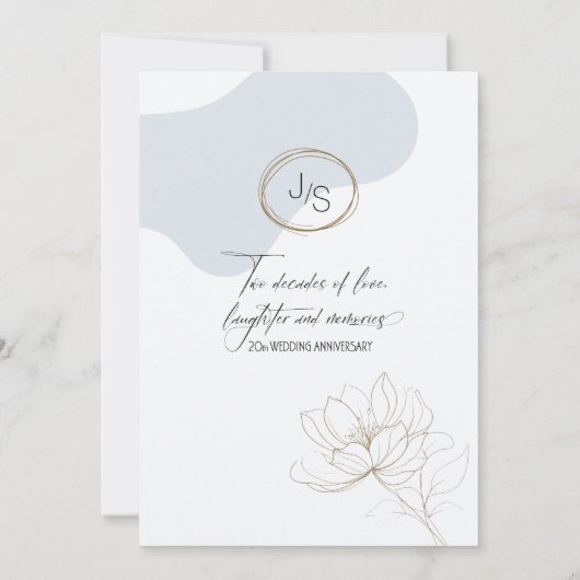 Cursive Floral 20th Anniversary Dusty Blue ID1168 招待状 (裏面)