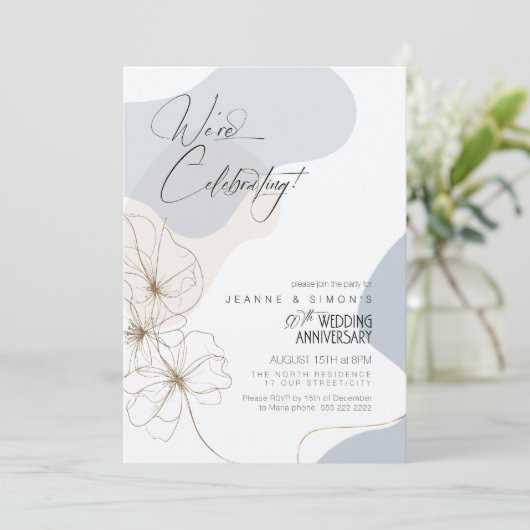 Cursive Floral 50th Anniversary Dusty Blue ID1168 招待状 (スタンド正面)