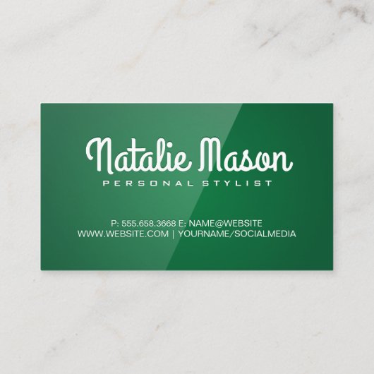 Curssiveこんにちは |緑の光沢 名刺 (裏面)