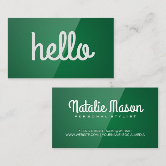 Curssiveこんにちは |緑の光沢 名刺 (正面/裏面)