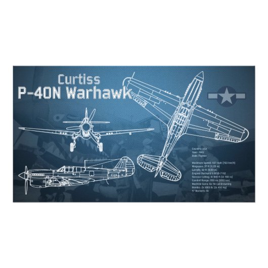 Curtiss P-40ワルホーク青写真 フォトプリント (正面)