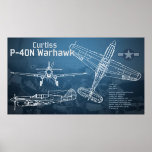 Curtiss P-40ワルホーク青写真 ポスター