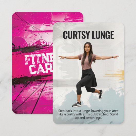 Curtsy Lunge Fitness Card with Pink Backing セーブザデート (正面/裏面)