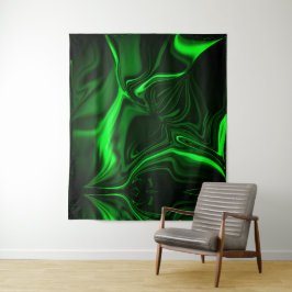 Curvas e dobras verde niquelado em fundo escuro. タペストリー