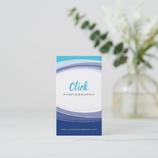CURVEモダンデザインアクアミニマルネイビーブルーグレー 名刺 (スタンド正面)