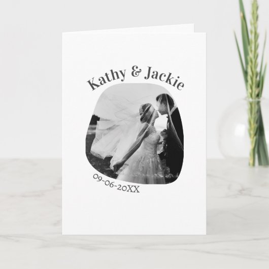 curve photo name wedding date romantic love simple カード (正面)