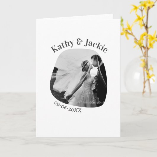 curve photo name wedding date romantic love simple カード (黄色い花)