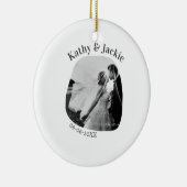 curve photo name wedding date romantic love simple セラミックオーナメント (右)