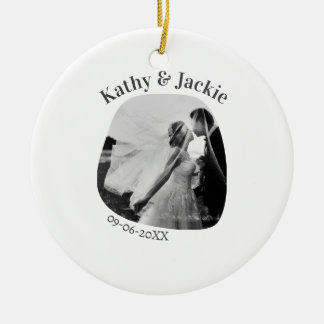 curve photo name wedding date romantic love simple セラミックオーナメント