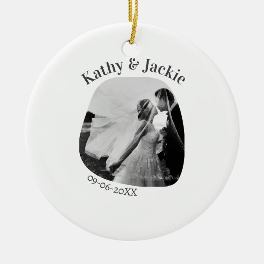 curve photo name wedding date romantic love simple セラミックオーナメント (正面)