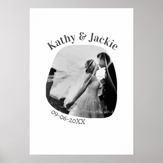 curve photo name wedding date romantic love simple ポスター (正面)