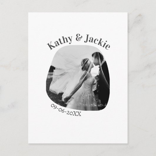 curve photo name wedding date romantic love simple ポストカード (正面)