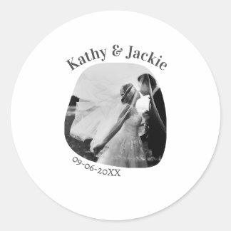 curve photo name wedding date romantic love simple ラウンドシール
