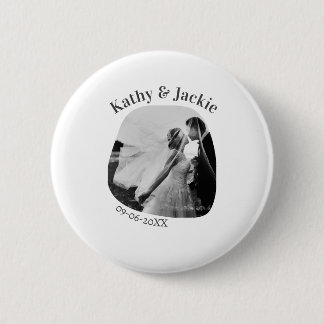 curve photo name wedding date romantic love simple 缶バッジ