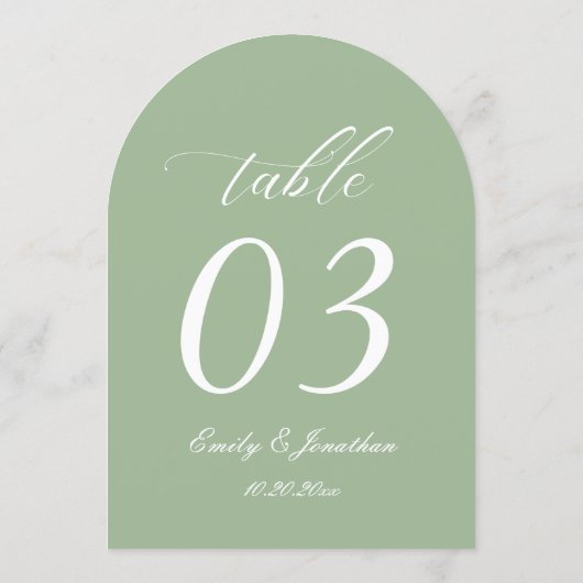 Curved Sage Green Wedding Table Number 招待状 (裏面)