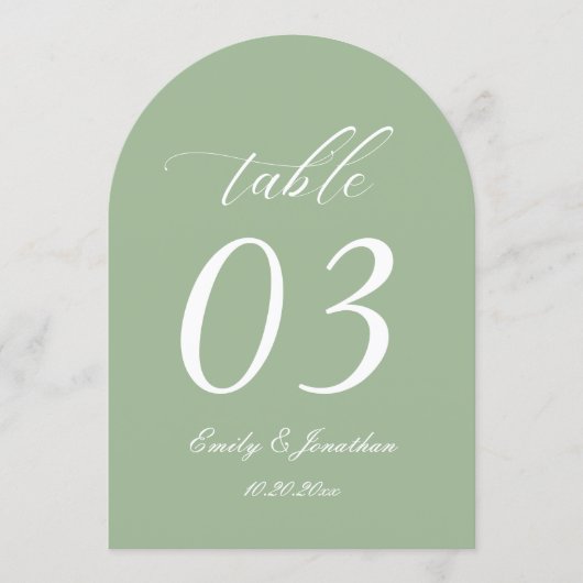 Curved Sage Green Wedding Table Number 招待状 (正面)