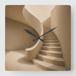 Curved Staircase Minimalist Beige Wall Clock スクエア壁時計