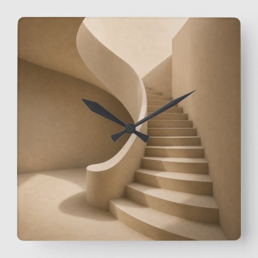 Curved Staircase Minimalist Beige Wall Clock スクエア壁時計 (正面)