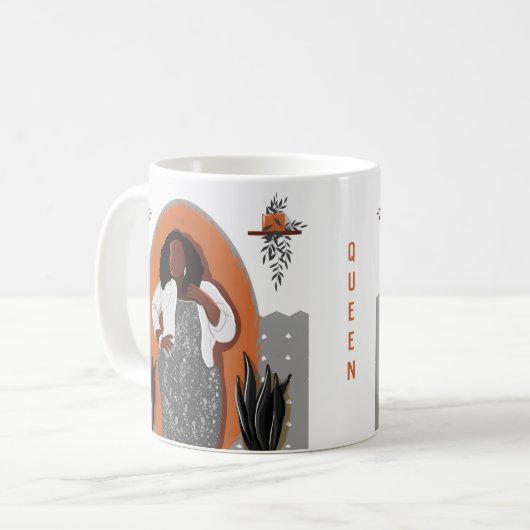 Curvy Black Woman, Housplants, Orange & Gray, Co コーヒーマグカップ (正面左)