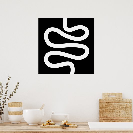 Curvy Line - White on Black ポスター (キッチン)