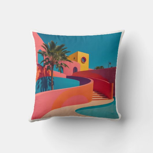 Curvy Post-Modern Memphis Pattern | Soft Geometric クッション (裏面)