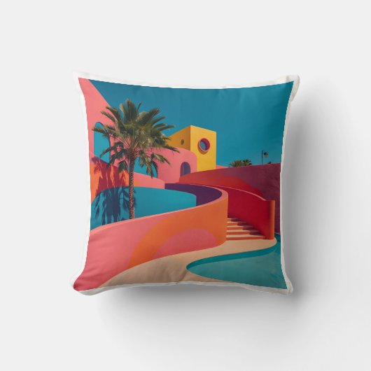 Curvy Post-Modern Memphis Pattern | Soft Geometric クッション (正面)