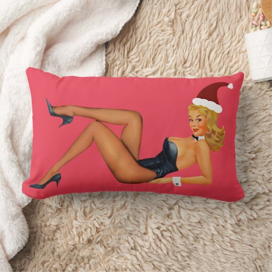 CURVY RETRO PINUP BLONDE GIRL LUMBAR PILLOW ランバークッション (ブランケット)