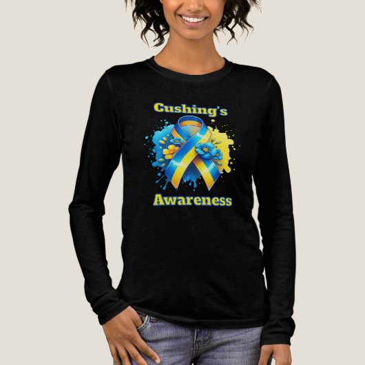 Cushing's Awareness Yellow and Blue Ribbon トライブレンドＴシャツ (正面)