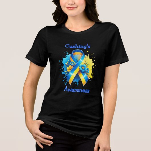 Cushing's Awareness Yellow and Blue Ribbon トライブレンドＴシャツ (正面)