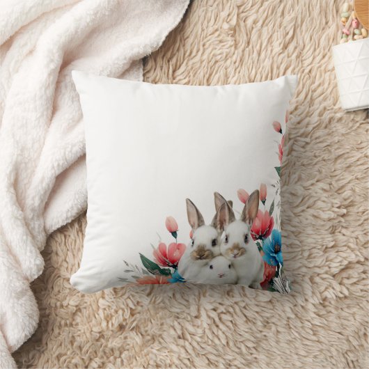 cushion rabbit and flowers クッション (ブランケット)