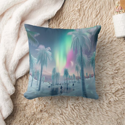 Cushion with Northern Lights and Palm Trees - Drea クッション (ブランケット)