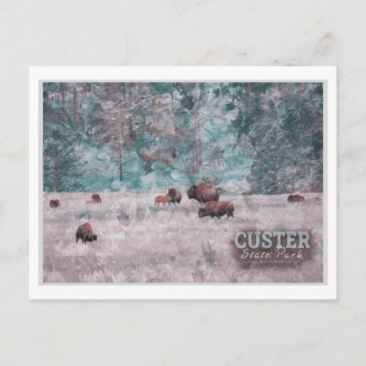 CUSTER SOUTH DAKOTA - BISON WATER COLORのHERD ポストカード (正面)