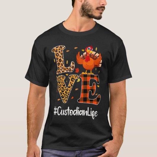 Custodian Life Love Thanksgiving Leopard Turkey Au Tシャツ (正面)