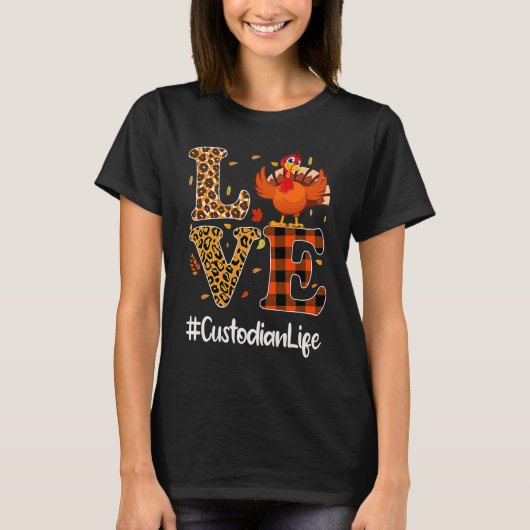 Custodian Life Love Thanksgiving Leopard Turkey Au Tシャツ (正面)