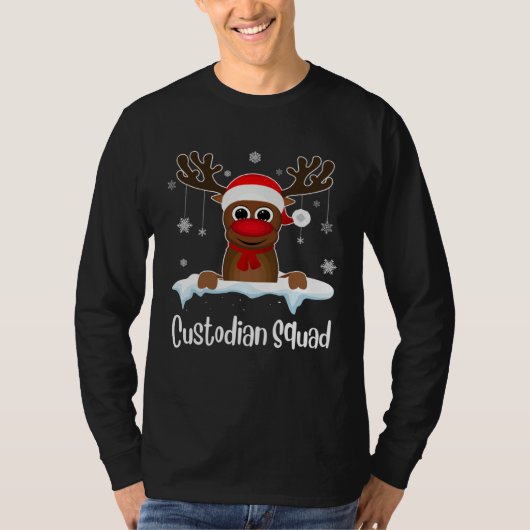 Custodian Squad Xmas Reindeer Santa Hat Christmas  Tシャツ (正面)