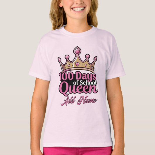 Custom 100 Days of School Queen Pink Crown Girly Tシャツ (正面)