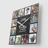 Custom 12 Family Photo Collage Black wooden スクエア壁時計 (傾斜)