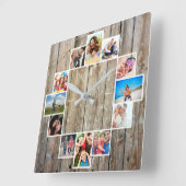 Custom 12 Family Photo Collage Rustic Farmhouse スクエア壁時計 (傾斜)