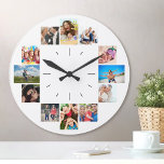 Custom 12 Keepsake Family Photo Collage White ラージ壁時計<br><div class="desc">Create your own personalized family photo collage wall clock with your custom images. Add your favorite photos, designs or artworks to create something really unique. To edit this design template, click 'Change' and upload your own image as shown above. Click 'Customize' button to add more text or images, customize fonts...</div>