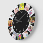 Custom 12 Photo Collage Black Round ラージ壁時計 (傾斜)
