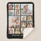 Custom 14 Photo Collage Personalized Black シェルパブランケット (正面)